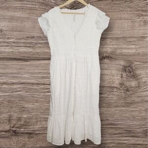 Anthropologie Lined White Midi Dress With Pockets